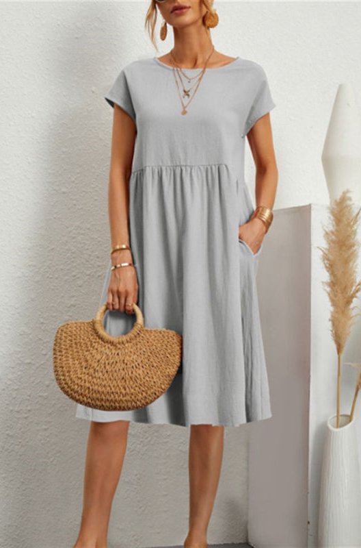 Zomerjurk - Casual midi-jurk met korte mouwen en A-lijn voor dames-Boetiek Moda