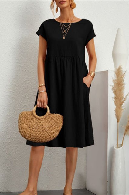 Zomerjurk - Casual midi-jurk met korte mouwen en A-lijn voor dames-Boetiek Moda