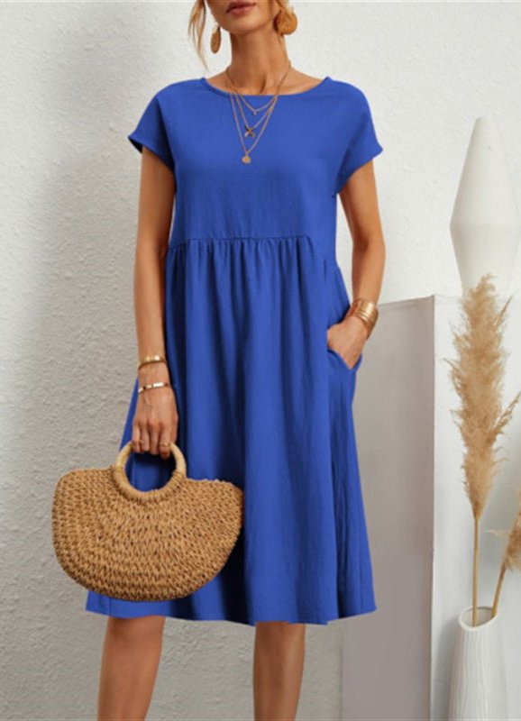 Zomerjurk - Casual midi-jurk met korte mouwen en A-lijn voor dames-Boetiek Moda