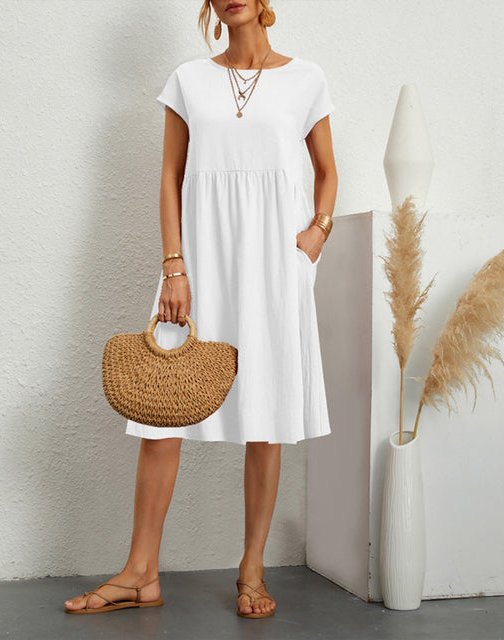 Zomerjurk - Casual midi-jurk met korte mouwen en A-lijn voor dames-Boetiek Moda