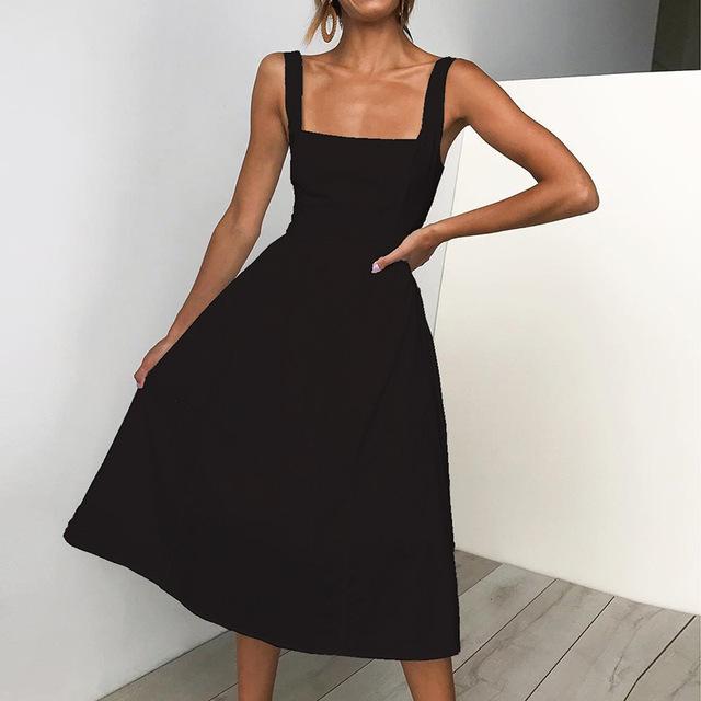 Zomerjurk - Dames mouwloze midi-jurk met vierkante halslijn-Boetiek Moda