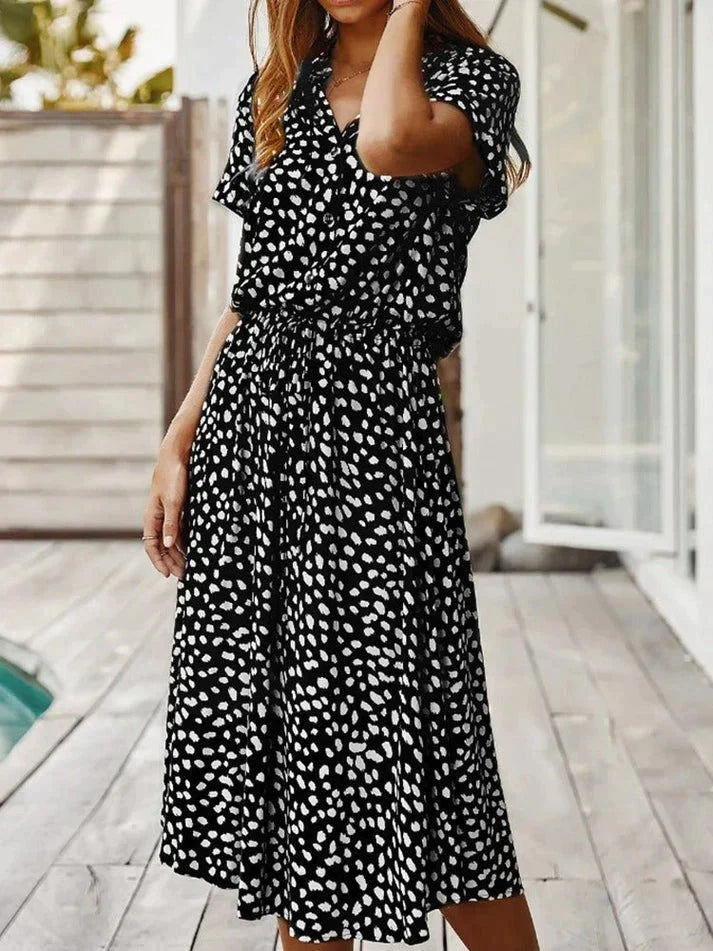 Zomerjurk - Koord - Korte Mouw - Midi-jurk - Zondress-Boetiek Moda