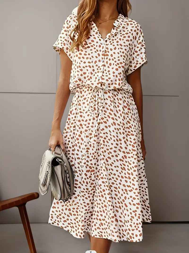 Zomerjurk - Korte Mouw - Ceintuur - Midi-jurk - Zondress-Boetiek Moda