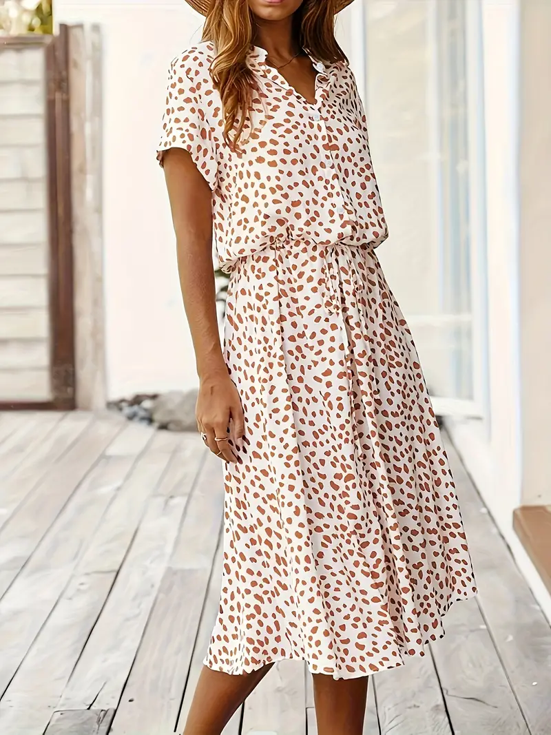 Zomerjurk - Korte Mouw - Ceintuur - Midi-jurk - Zondress-Boetiek Moda