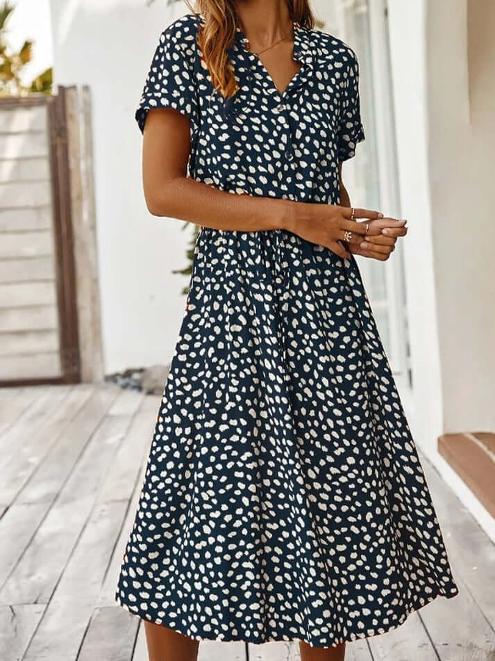 Zomerjurk | Korte Mouwen | Tailleband | Midi Dress | Zondress-Boetiek Moda