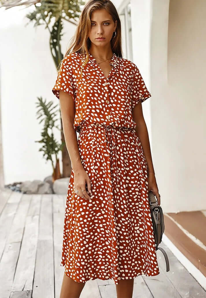Zomerjurk | Korte Mouwen | Tailleband | Midi Dress | Zondress-Boetiek Moda
