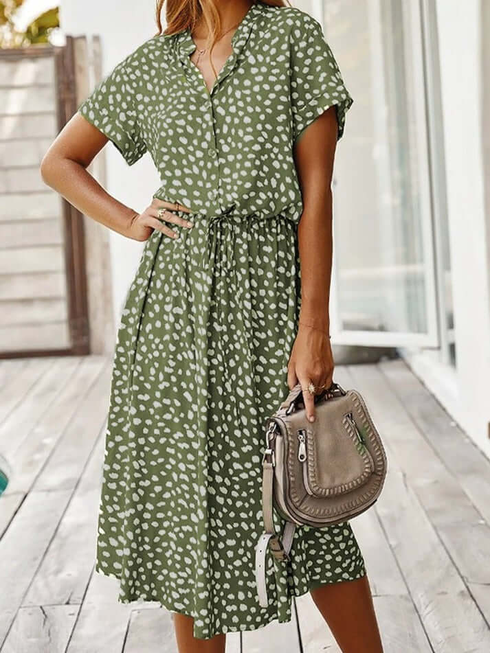 Zomerjurk | Korte Mouwen | Tailleband | Midi Dress | Zondress-Boetiek Moda