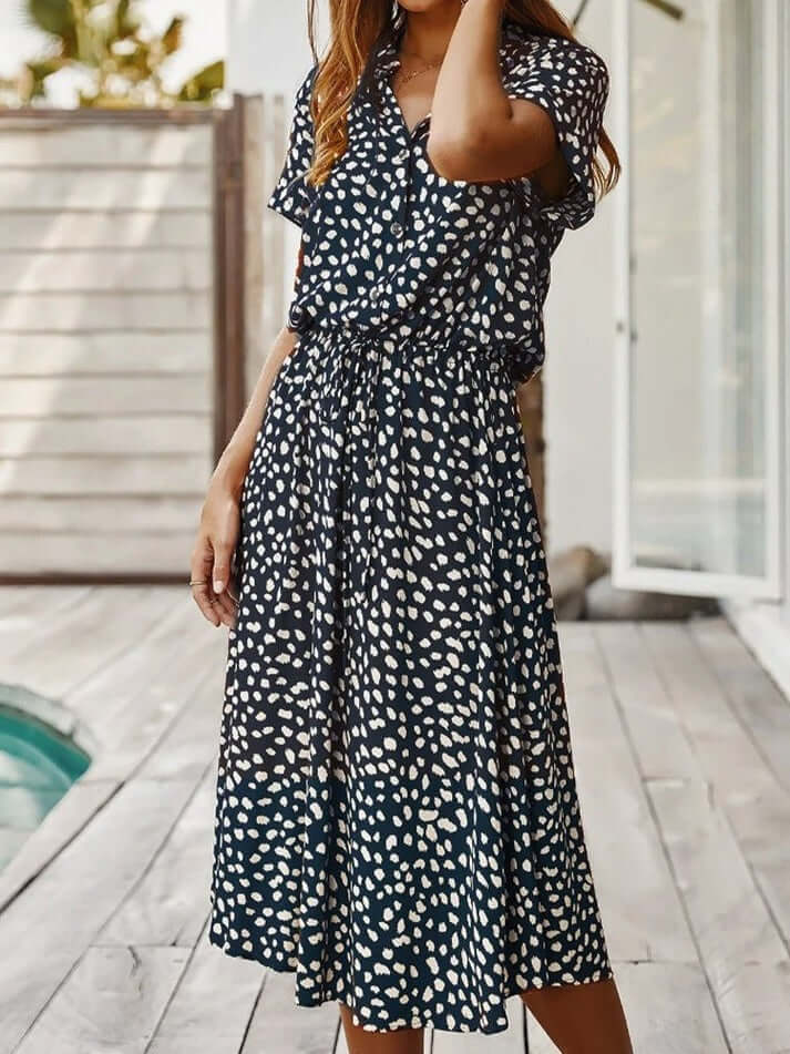 Zomerjurk | Korte Mouwen | Tailleband | Midi Dress | Zondress-Boetiek Moda