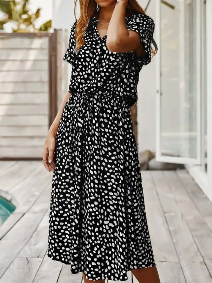 Zomerjurk | Korte Mouwen | Tailleband | Midi Dress | Zondress-Boetiek Moda