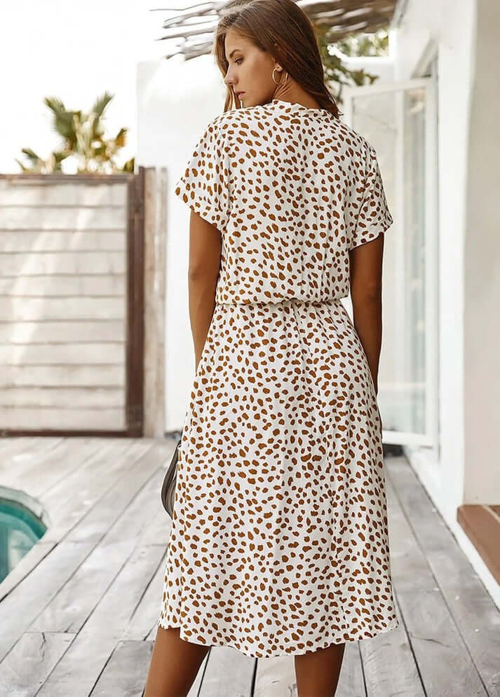 Zomerjurk | Korte Mouwen | Tailleband | Midi Dress | Zondress-Boetiek Moda