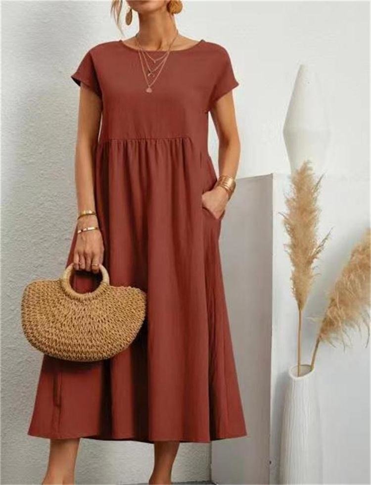 Zomerjurk - Korte mouwen - Losse pasvorm - Lange jurk - Maxi-jurk-Boetiek Moda