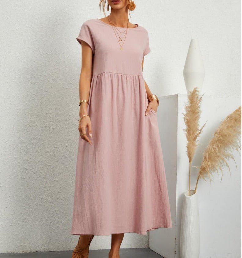 Zomerjurk - Korte mouwen - Losse pasvorm - Lange jurk - Maxi-jurk-Boetiek Moda