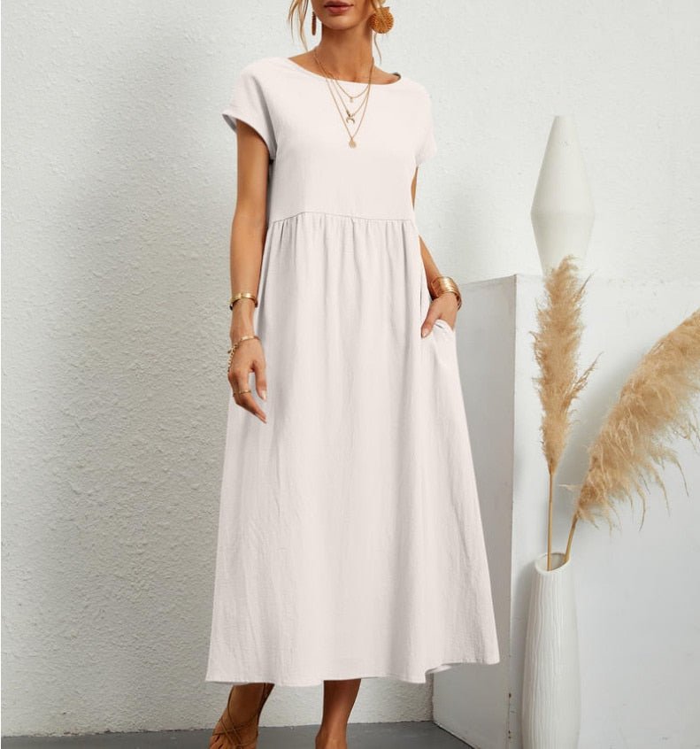Zomerjurk - Korte mouwen - Losse pasvorm - Lange jurk - Maxi-jurk-Boetiek Moda