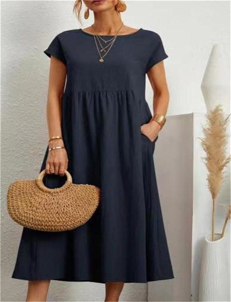 Zomerjurk - Korte mouwen - Losse pasvorm - Lange jurk - Maxi-jurk-Boetiek Moda