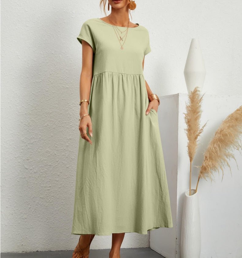 Zomerjurk - Korte mouwen - Losse pasvorm - Lange jurk - Maxi-jurk-Boetiek Moda