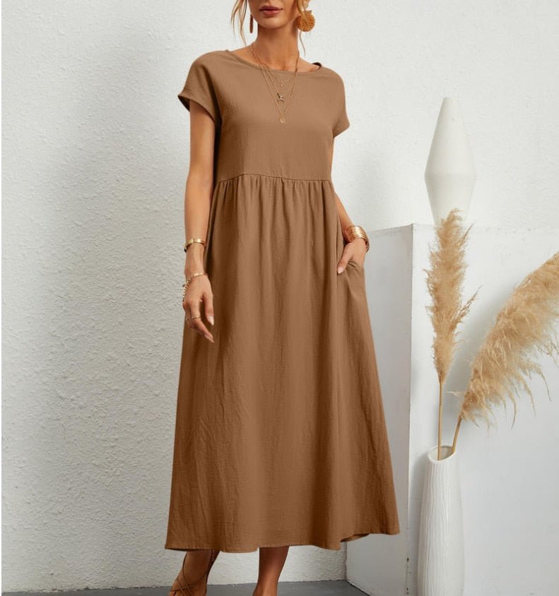 Zomerjurk - Korte mouwen - Losse pasvorm - Lange jurk - Maxi-jurk-Boetiek Moda