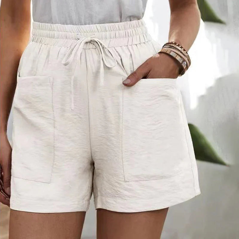 Zomershorts - Linnen damesshorts met koord en hoge taille-Boetiek Moda