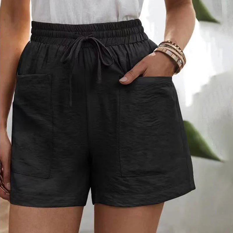 Zomershorts - Linnen damesshorts met koord en hoge taille-Boetiek Moda