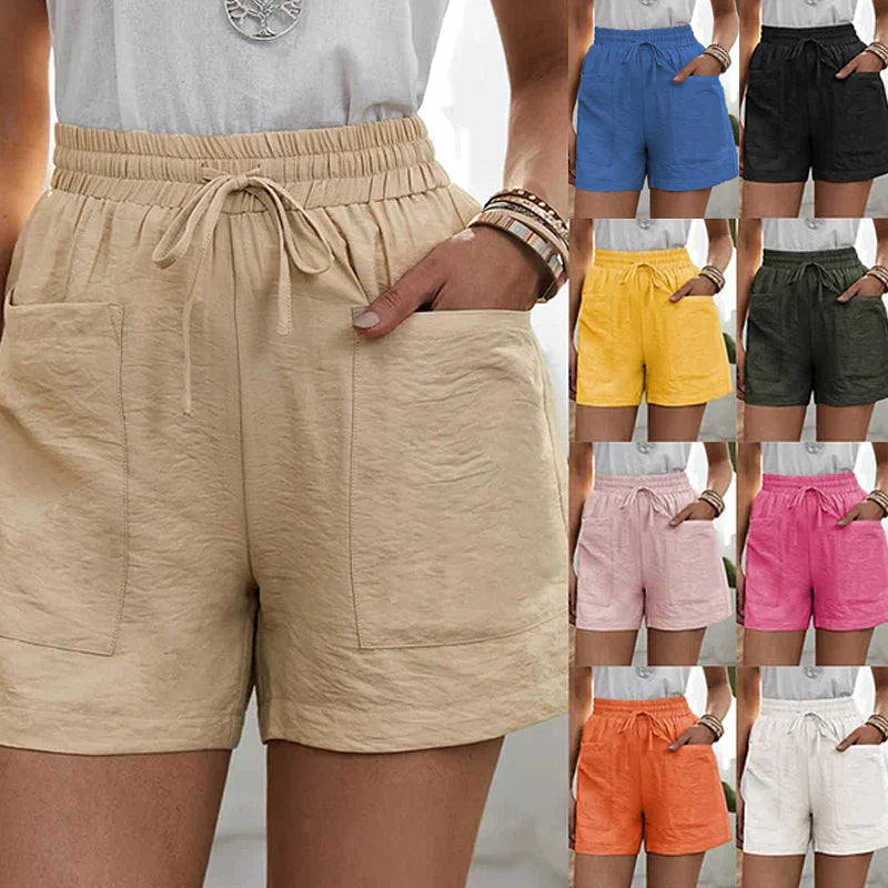 Zomershorts - Linnen damesshorts met koord en hoge taille-Boetiek Moda