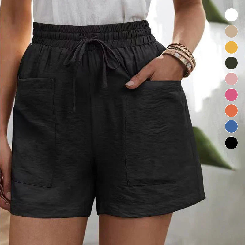 Zomershorts - Linnen damesshorts met koord en hoge taille-Boetiek Moda