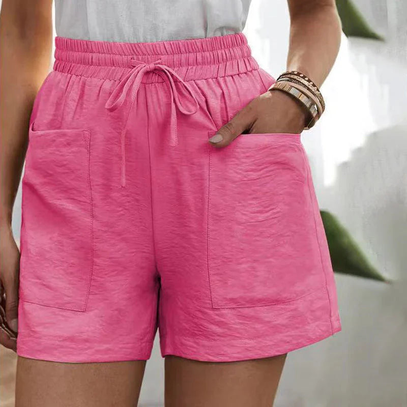 Zomershorts - Linnen damesshorts met koord en hoge taille-Boetiek Moda