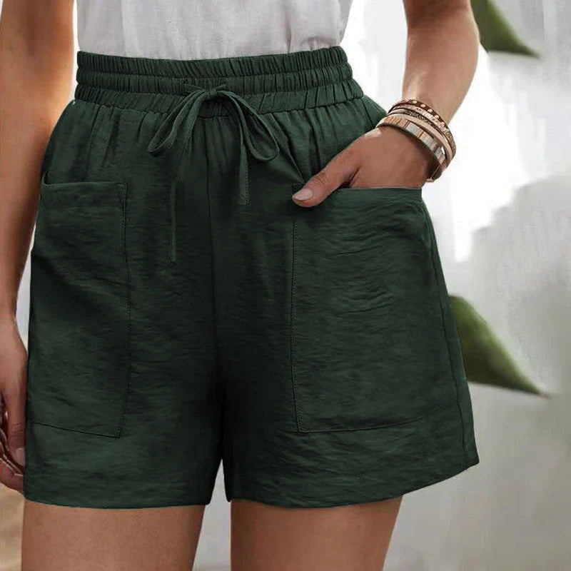Zomershorts - Linnen damesshorts met koord en hoge taille-Boetiek Moda