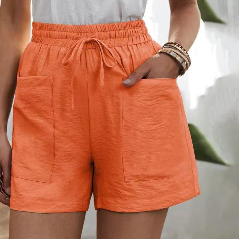 Zomershorts - Linnen damesshorts met koord en hoge taille-Boetiek Moda
