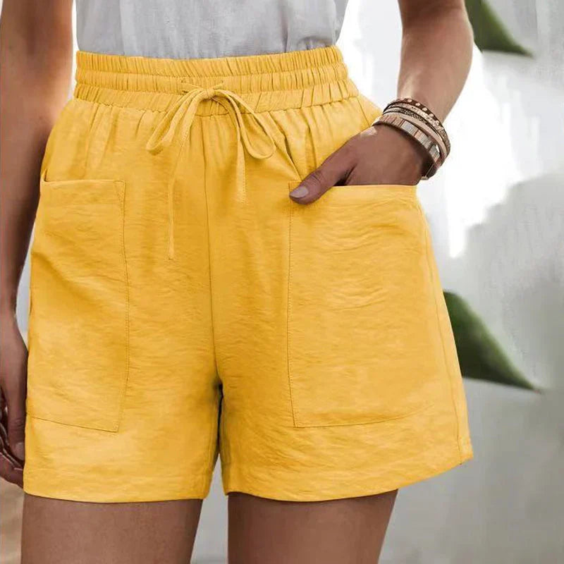 Zomershorts - Linnen damesshorts met koord en hoge taille-Boetiek Moda