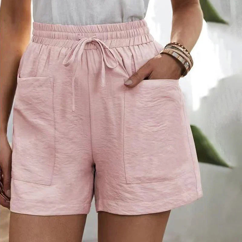 Zomershorts - Linnen damesshorts met koord en hoge taille-Boetiek Moda