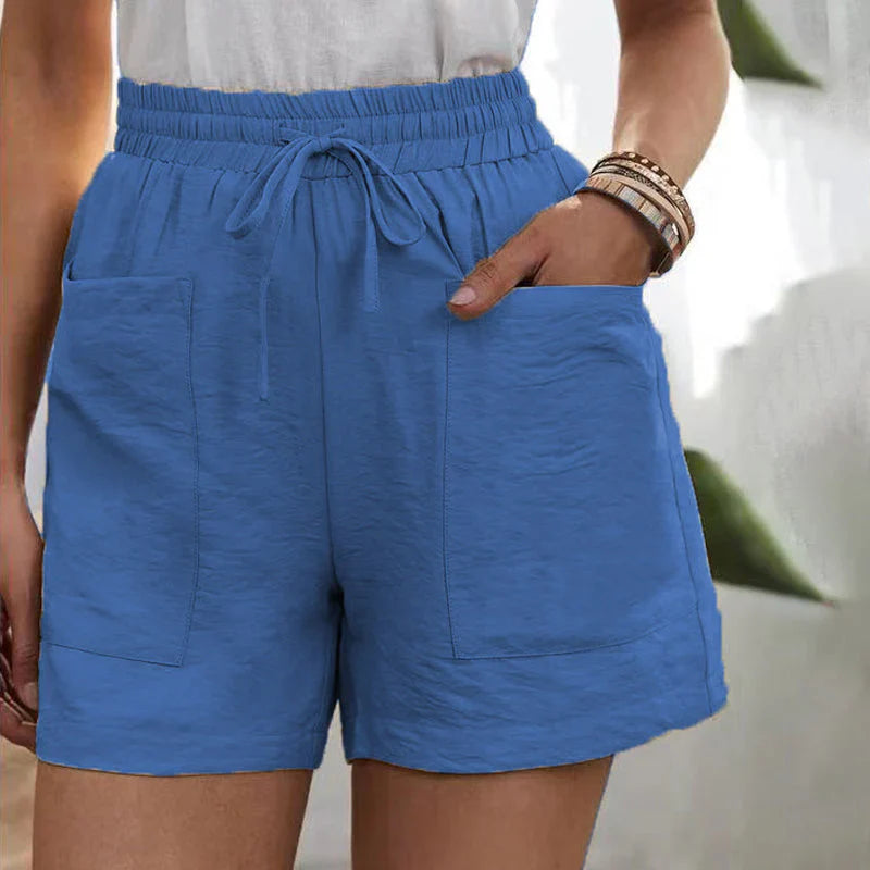 Zomershorts - Linnen damesshorts met koord en hoge taille-Boetiek Moda