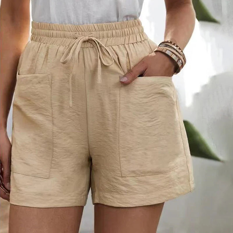 Zomershorts - Linnen damesshorts met koord en hoge taille-Boetiek Moda