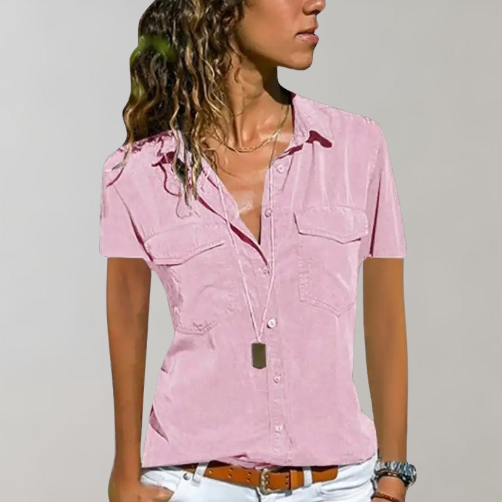 Zomertop | Kraag | Knoopsluiting | Blouse met korte mouwen | Damesoverhemd-Boetiek Moda
