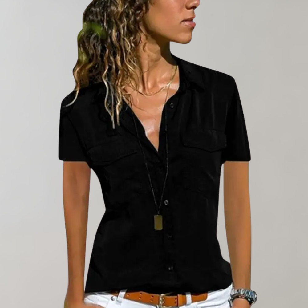 Zomertop | Kraag | Knoopsluiting | Blouse met korte mouwen | Damesoverhemd-Boetiek Moda