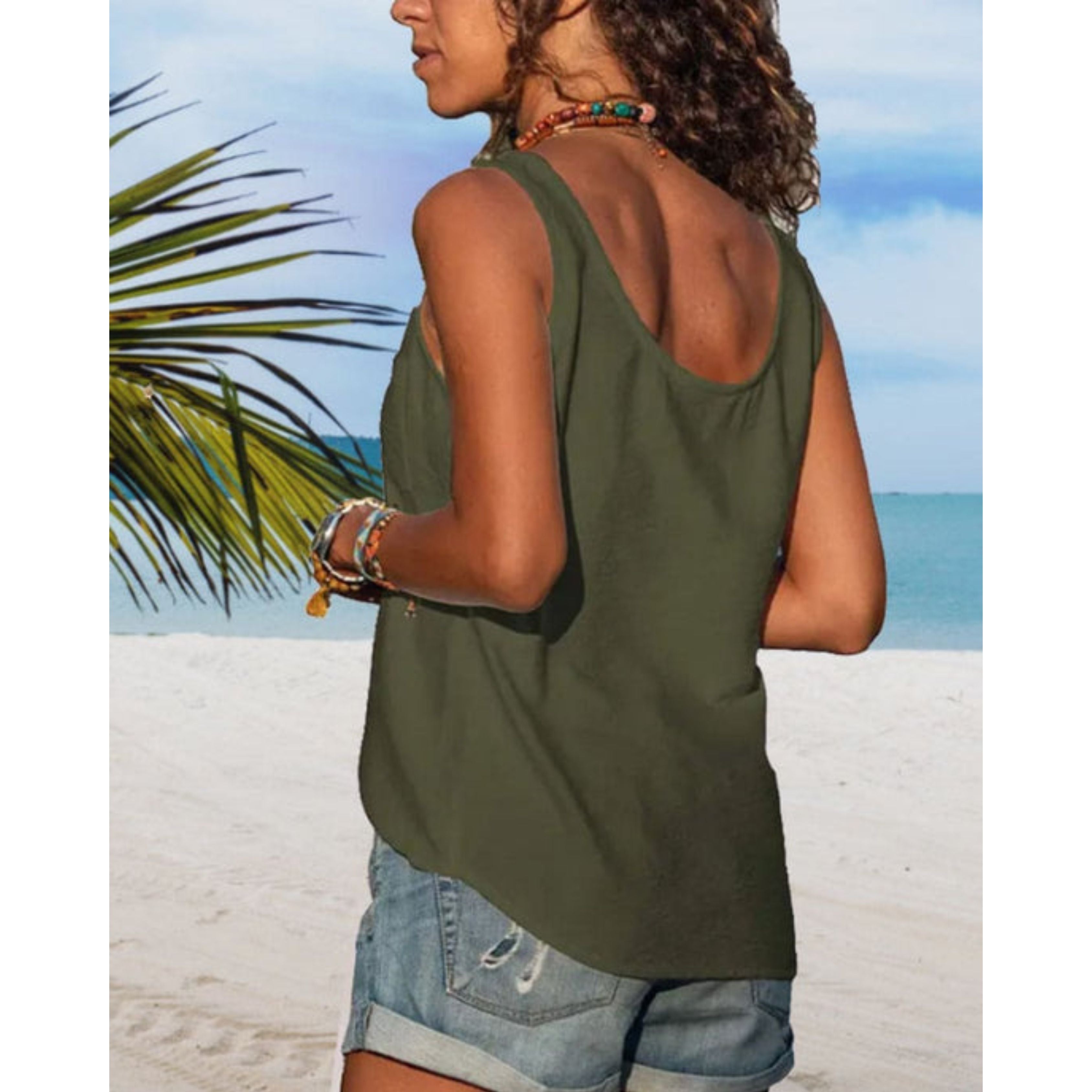Zomertop | Losse pasvorm | Knoopsluiting aan de voorkant | Mouwloze top | Damestop-Boetiek Moda
