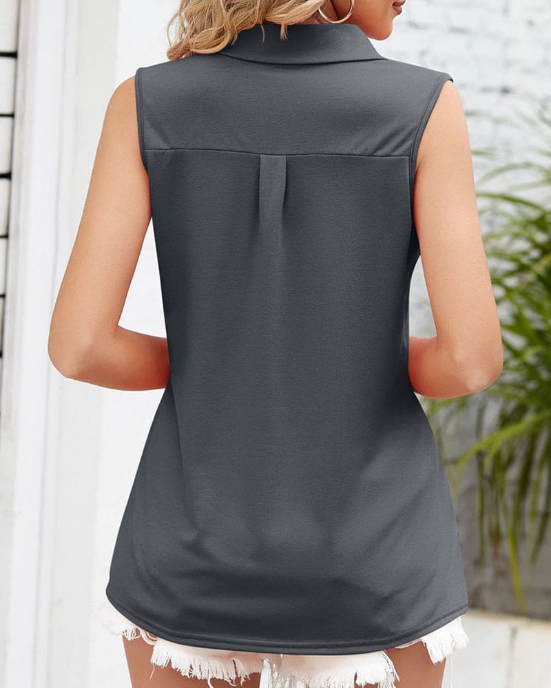 Zomertop - Mouwloos - V-hals - Top met kraag - Dameskleding-Boetiek Moda