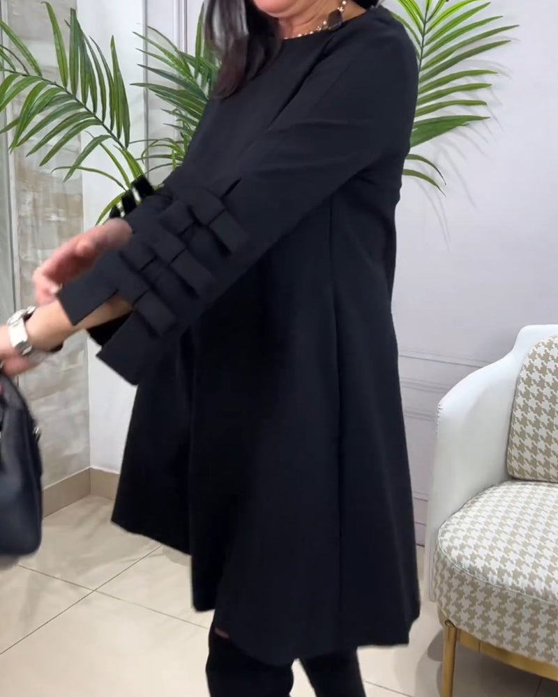 Zwarte Jurk - Knielengte - losse pasvorm - casual jurk - jurk met lange mouwen-Boetiek Moda