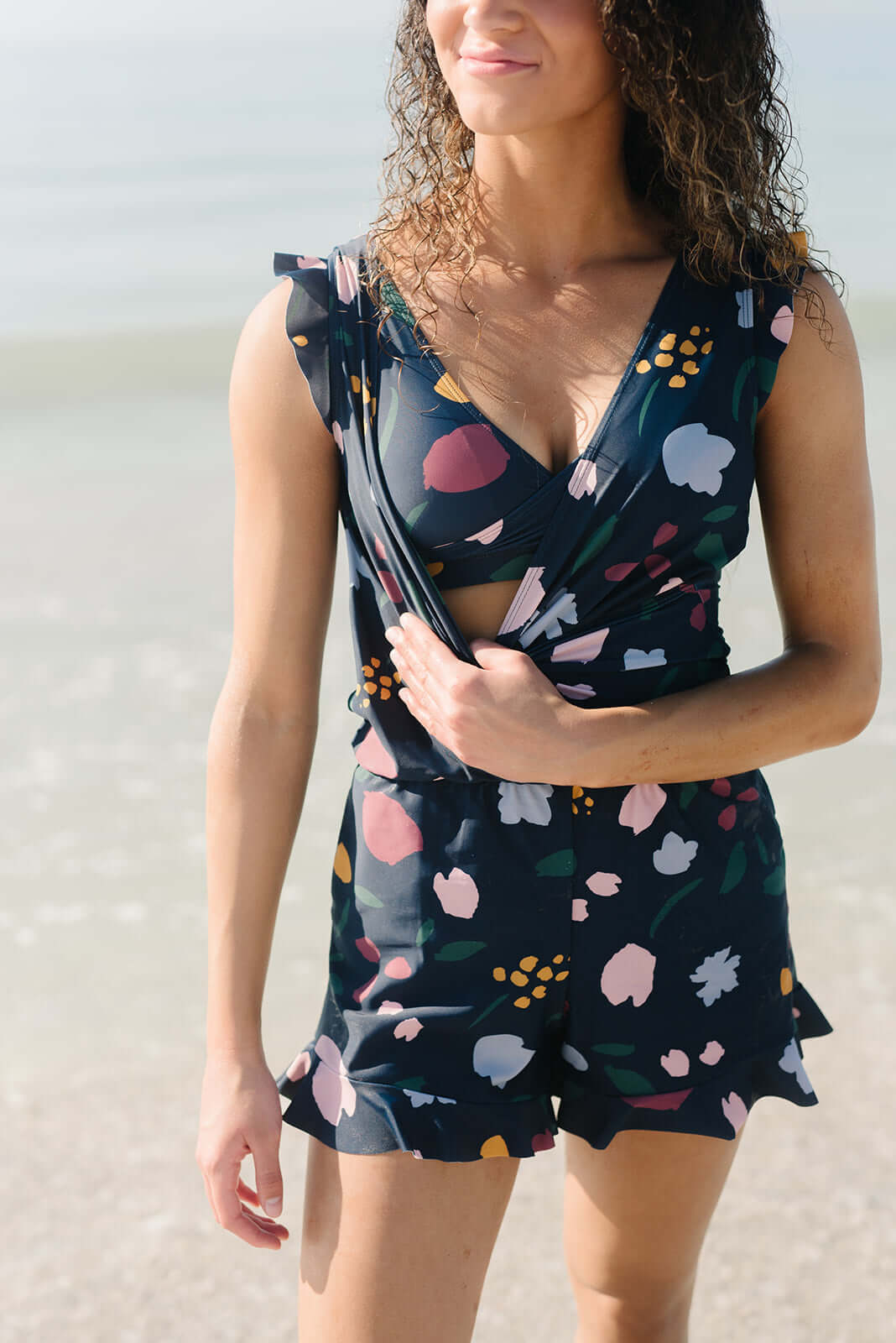 Zwembroek - Ingebouwde beha - Ruches - Badpakken met korte broek - Dameszwemkleding-Boetiek Moda