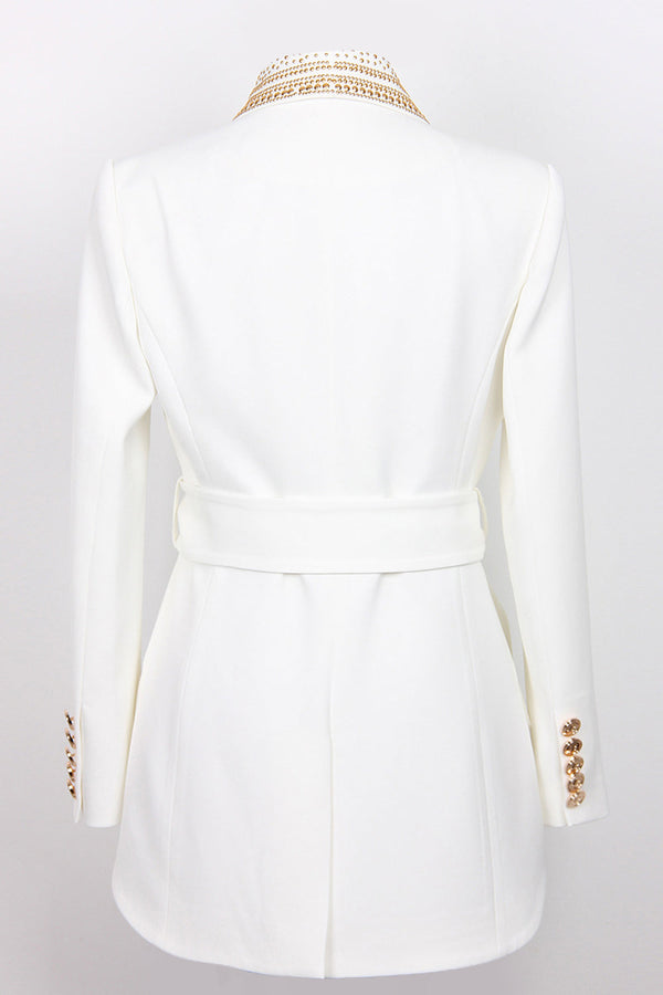 Witte blazer - Double Breasted - Gouden details - Blazer met riem - Dameskleding