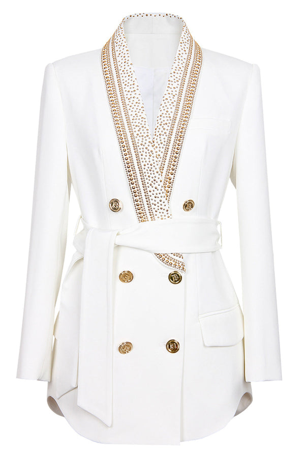 Witte blazer - Double Breasted - Gouden details - Blazer met riem - Dameskleding