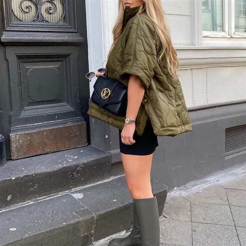 Anorak - Gewatteerde Cape Mantel met korte mouwen voor dames in de herfst-Boetiek Moda