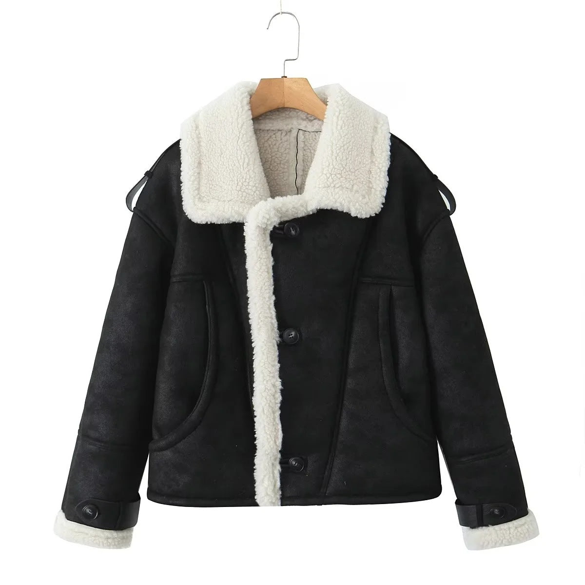 Aviatorjas | Kort | Sherpa | Met fleece gevoerde jas | Winterjas voor dames-Boetiek Moda