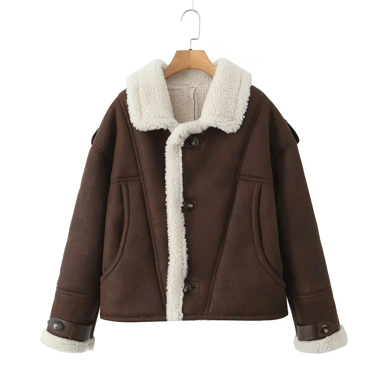 Aviatorjas | Kort | Sherpa | Met fleece gevoerde jas | Winterjas voor dames-Boetiek Moda