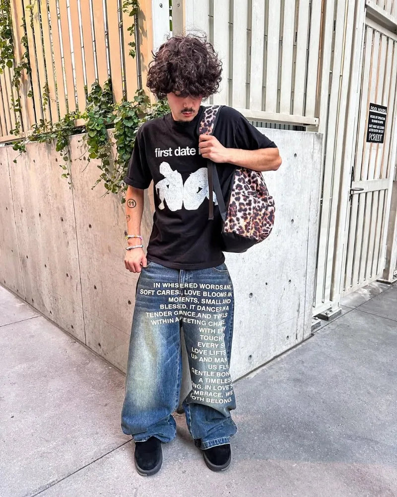 Baggy Jeans - Hiphop - Tekst - Loszittende jeans - Herenjeans-Boetiek Moda