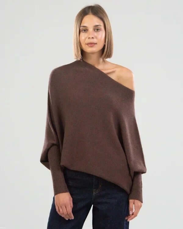 Batwing-trui | Losse pasvorm | Eenschouder | Gebreide trui | Dameskleding-Boetiek Moda