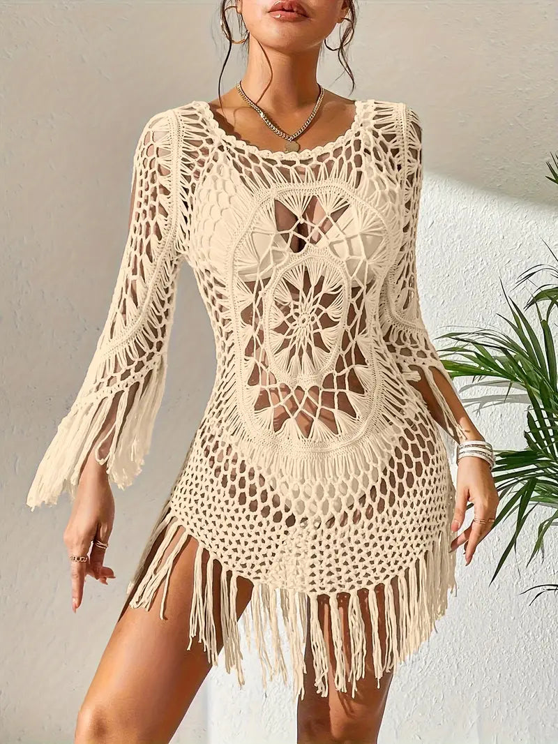 Beach Cover Up - Boho Stijl - Lange Mouw - Bikini gewaad - Strandoutfits-Boetiek Moda