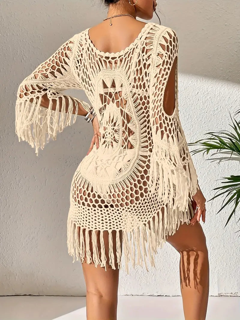 Beach Cover Up - Boho Stijl - Lange Mouw - Bikini gewaad - Strandoutfits-Boetiek Moda