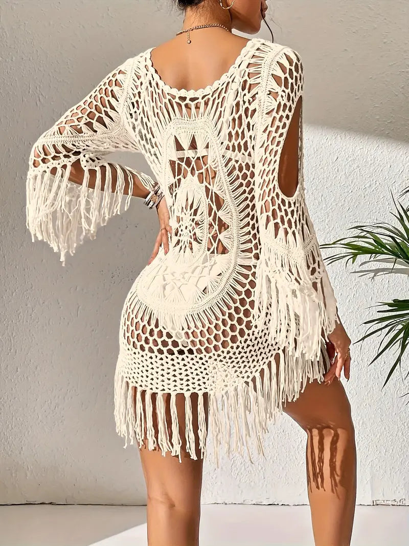 Beach Cover Up - Boho Stijl - Lange Mouw - Bikini gewaad - Strandoutfits-Boetiek Moda