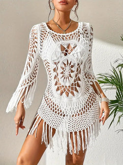 Beach Cover Up - Boho Stijl - Lange Mouw - Bikini gewaad - Strandoutfits-Boetiek Moda