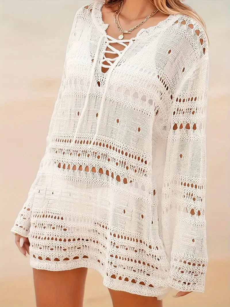 Beach cover-up - Gebreid - Lange Mouw - Gebreide Jurk - Bikinigewaad-Boetiek Moda