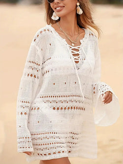 Beach cover-up - Gebreid - Lange Mouw - Gebreide Jurk - Bikinigewaad-Boetiek Moda